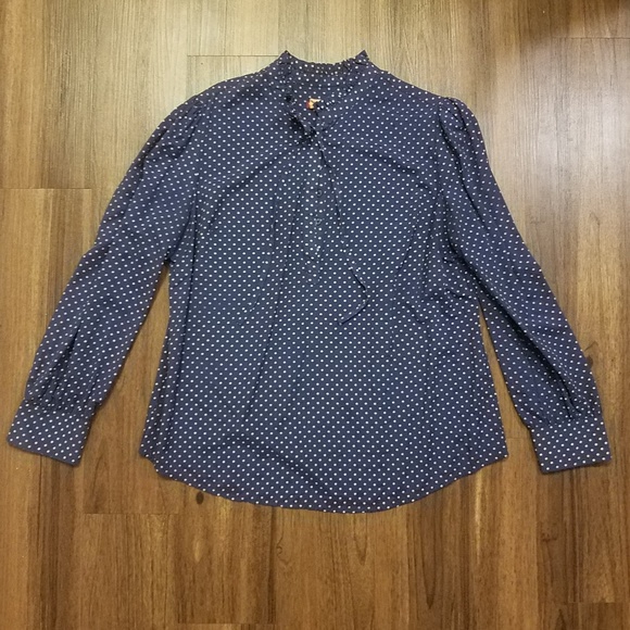 Navy, white polka dot long sleeve pull over blouse - Picture 2 of 7